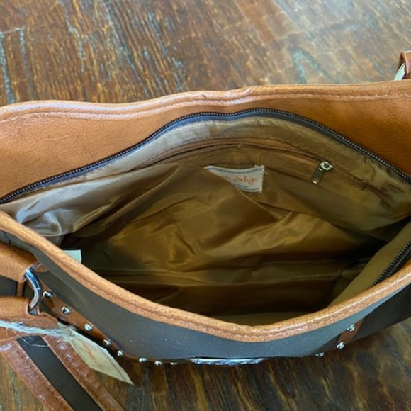 NWT * Canyon Sky SOUTHWEST Brown SHOULDER BAG Concho + Tigers Eye PEARL Necklace - Picture 9 of 10